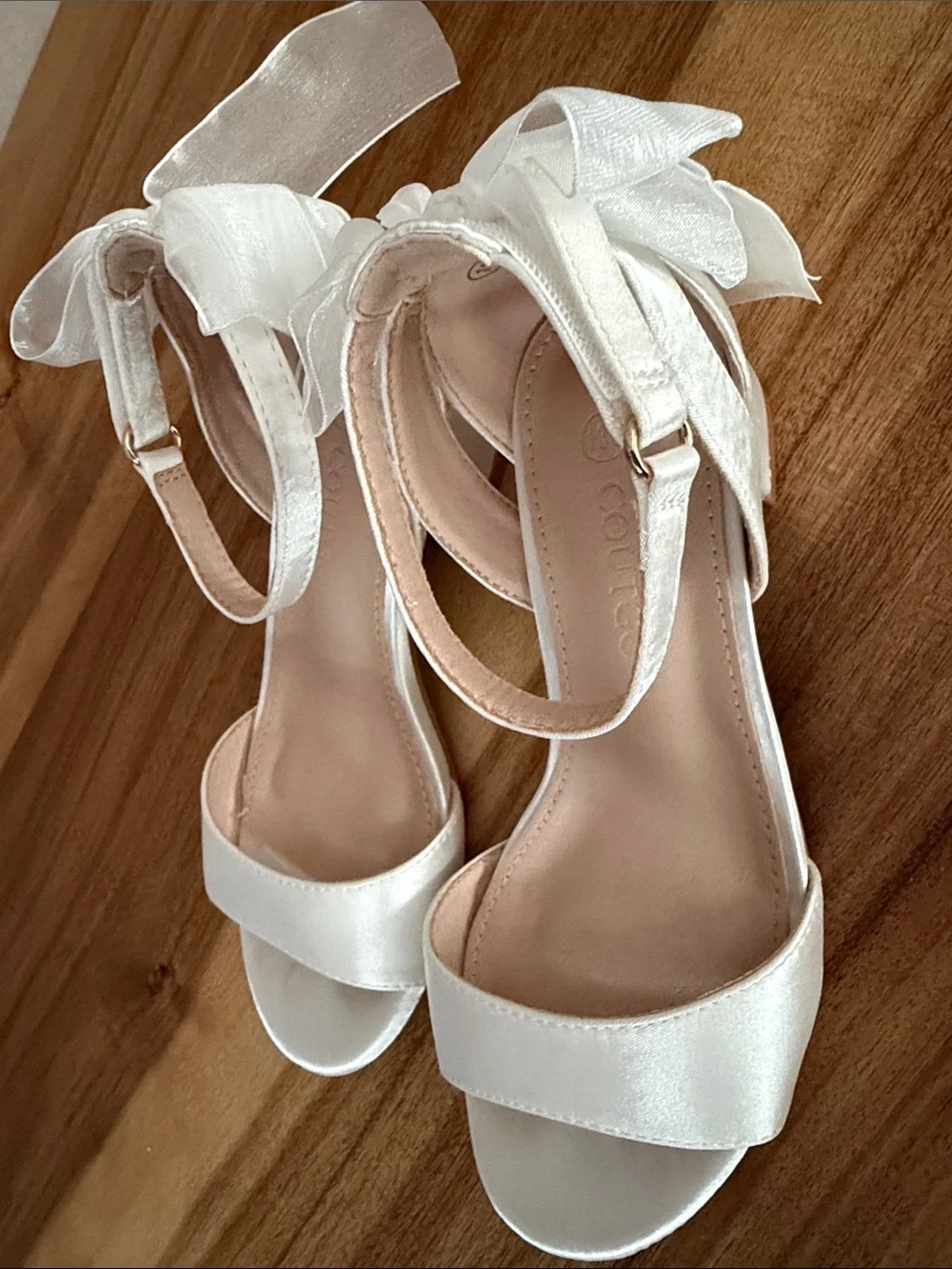White Satin Bow Ankle-Strap Sandals for Girls size 13